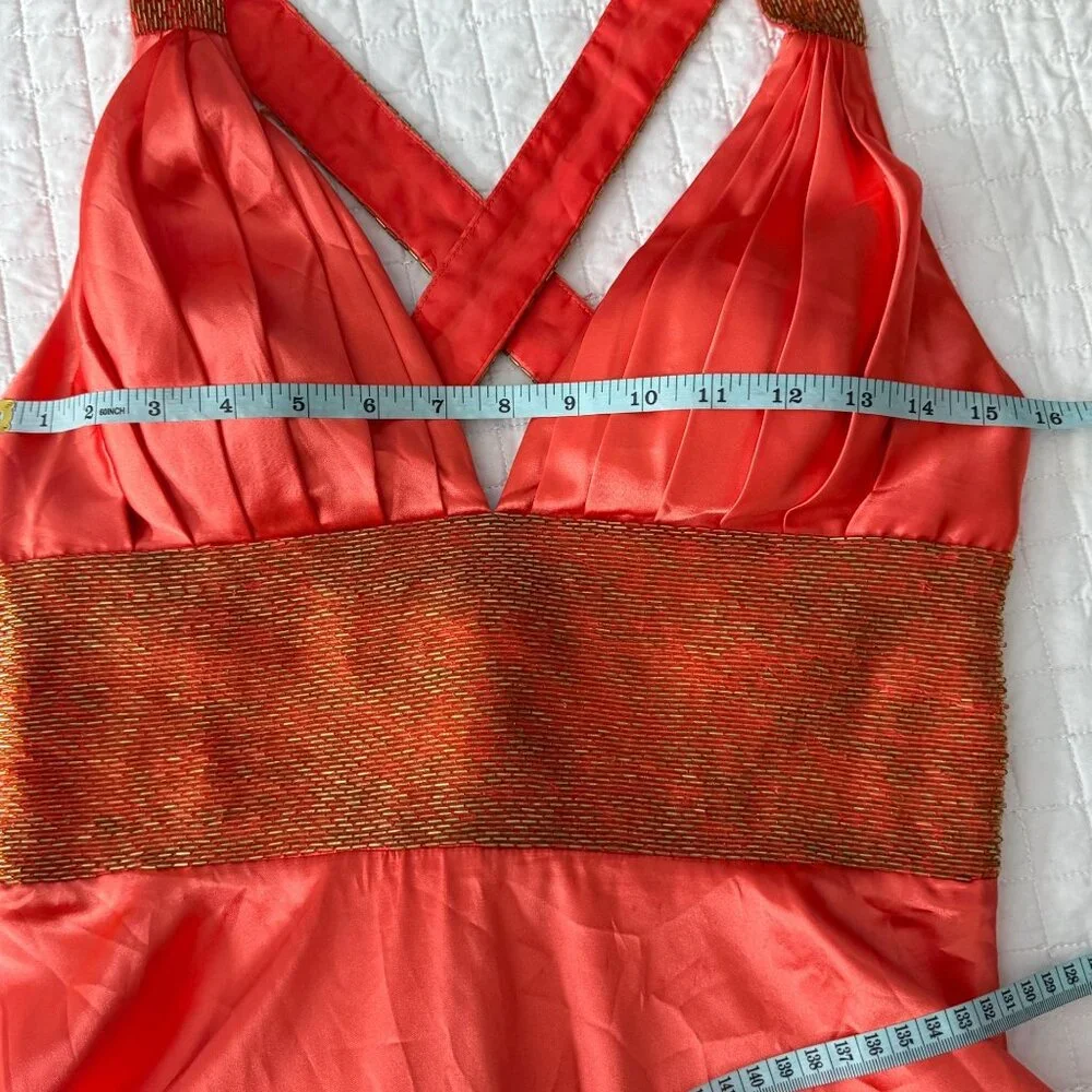 Dave & Johnny By Laura Ryner Coral Halter Dress S Polyester & Spandex V-Neck Bea - Picture 7 of 9